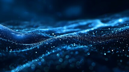 Dark blue abstract background with glowing particles