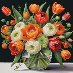 Bouquet of flowers in a vase, closeup