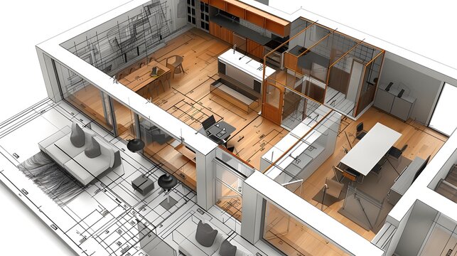 the creation of detailed technical drawings and documentation within CAD software, including floor plans, elevations, sections, and assembly instructions 