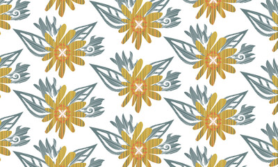 Hand draw Ikat floral seamless pattern.Ikat oriental embroidery.Aztec style abstract vector illustration.white background.great for textiles, banners, wallpapers.