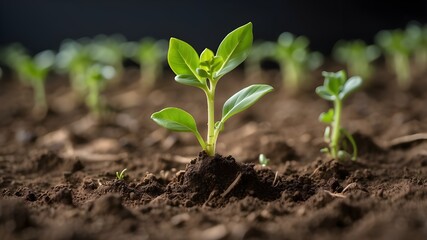 A poignant moment captured in a photograph, as a young green sprout bravely pushes through the soil, symbolizing resilience, determination, and the potential for growth.