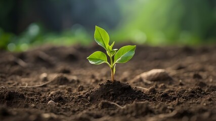 A poignant moment captured in a photograph, as a young green sprout bravely pushes through the soil, symbolizing resilience, determination, and the potential for growth.