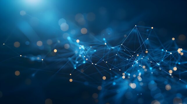 Abstract connected dots and lines on blue background