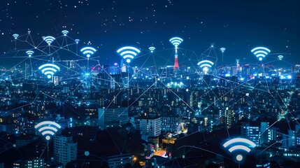 Modern city with wireless network connection