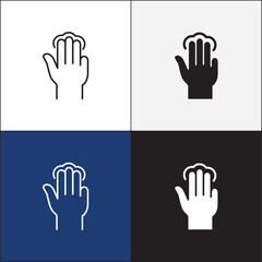 Finger touch screen gesture icon set. Three finger touch click or tap gesture icon. Vector stock icon isolated on white. Graphic design for button template and illustration.
