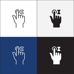 Finger touch screen gesture icon set. Click and hold touch screen gesture icon. Option touch icon. Vector stock icon isolated on white. Graphic design for button template and illustration.