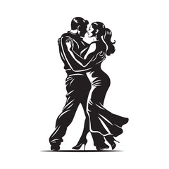 Couple Dancer Dancing Tango, black silhouette on white background, vector illustration Stock Vector