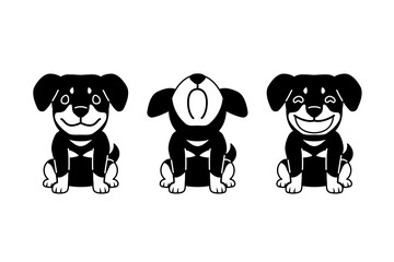 Set of vector cartoon character cute rottweiler dog for design.