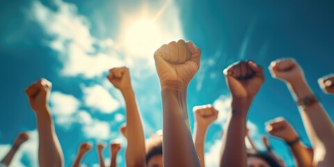 Protesters raising fists in the air