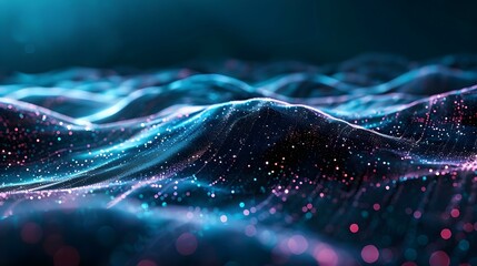 Abstract wave with moving dots and lines