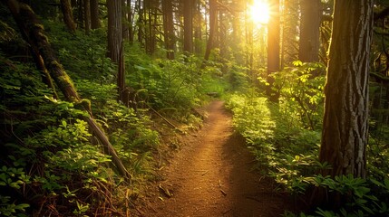 "A Trail Through a Sunlit Forest in the Pacific Northwest"