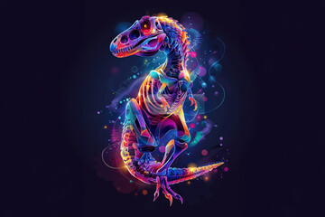 Dinosaur animal poster features abstract dinosaur skeleton art set against a dark background, adding a touch of excitement to any space, with colorful and bold.