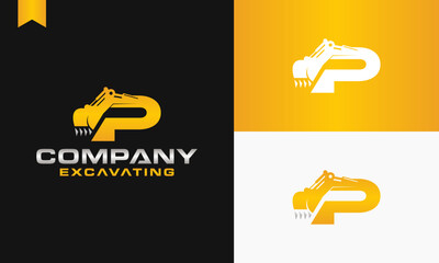 excavator letter P logo design excavating vector template illustration © EKA