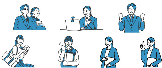 就活を行う学生と面接官のイラストセット