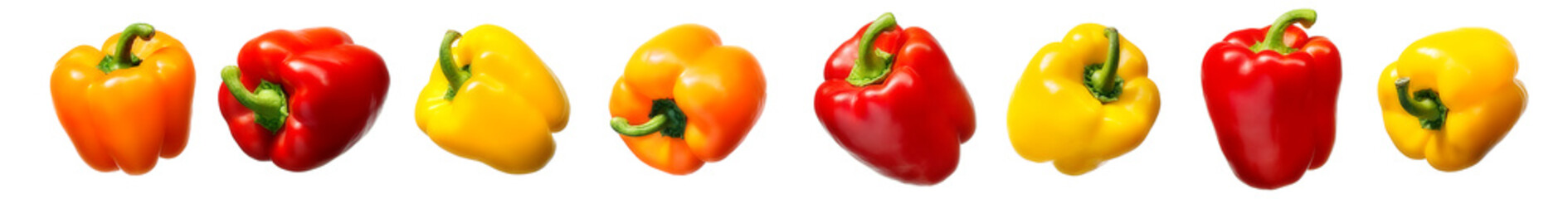 Group of sweet red and yellow pepper isolated on white background