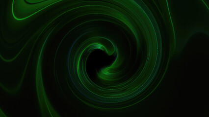Green looped background of twisted swirling energy magical glowing light lines abstract background energy futuristic rays