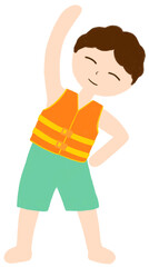 구명조끼를 입고 준비운동하는 남자