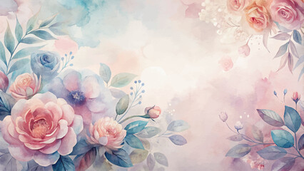 Watercolor background features elegant flowers