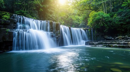 Fototapeta premium Waterfall in Lush Jungle