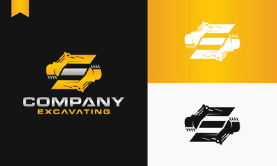 excavator letter S logo design excavating vector template illustration