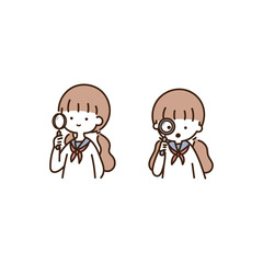 虫眼鏡を覗くかわいい女子高生