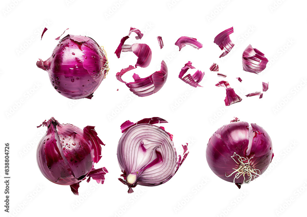 Wall mural exploding red onion set on transparent background