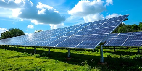 Photo of a solar power plant. Concept Renewable Energy, Solar Power Landscape, Sustainable Technology, Industrial Photography