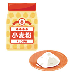 皿に盛られた小麦粉と袋入りの小麦粉
