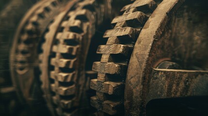 A faded vintage photo of classic engine gear wheels, offering a historical industrial perspective