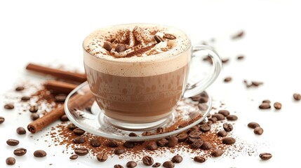 Fototapeta premium Cup of hot chocolate with whipped cream and cocoa.