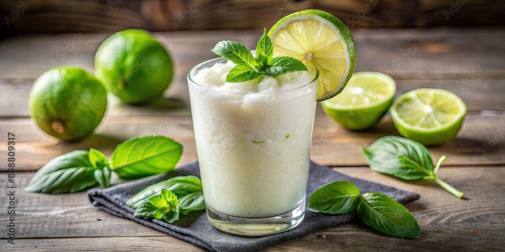 Sticker Glass of creamy lime drink with mint.