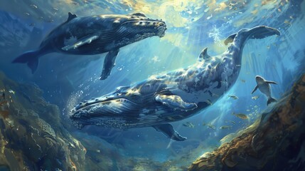 Obraz premium Whales in nature, national geography, Wide life animals
