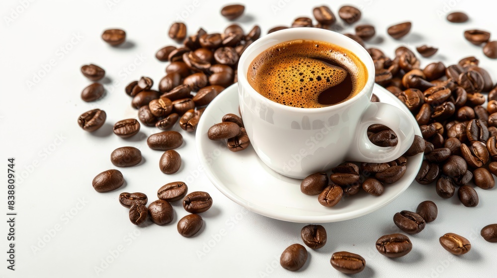 Canvas Prints cup of espresso with coffee beans.