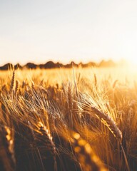 Fototapeta premium Photorealistic Landscape of a Vast Wheat Field on a Warm Afternoon with Sun Flares and Cinematic Lighting