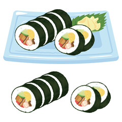 皿に盛られた巻き寿司