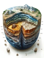 Detailed Infographic of Earth s Geological Layers and Composition in Technical Schematic Style