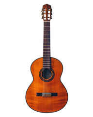 Obraz premium A high-quality classical acoustic guitar with a beautiful wooden finish and nylon strings, perfect for music enthusiasts and performers. isolated PNG transparent background.