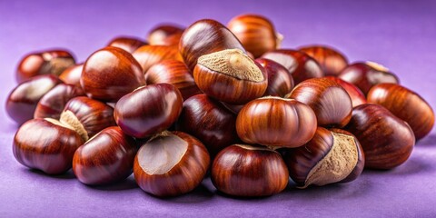 Obraz premium Fresh chestnuts on a purple background.
