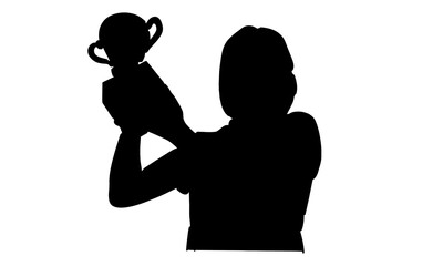 silhouette of woman holding golden trophy