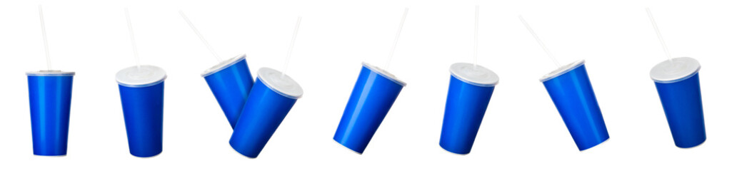 Blue cup with cap and tube isolated on white background