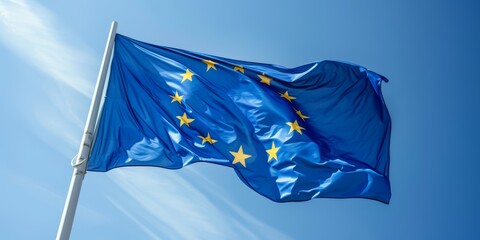 Waving European Union flag with a clear sky background