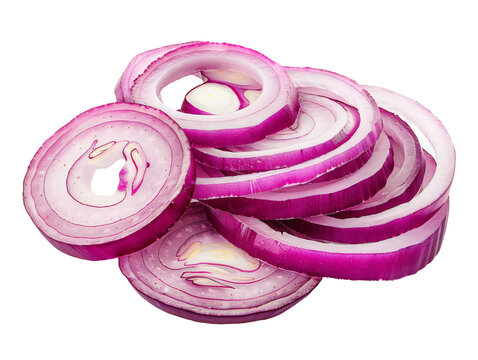 Sliced red onion rings isolated on transparent background