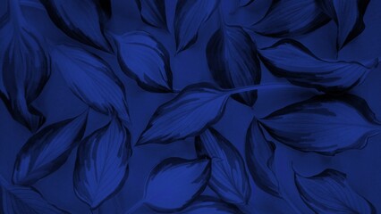 Blue color leaves pattern background. Trendy dark dusk blue  color (phantom Blue). Tropical hosta...