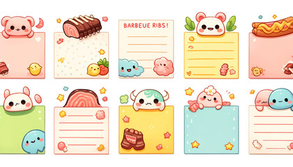 Fototapeta premium watercolor set of empty cute sticky notes Barbecue Ribs isolated on transparent background