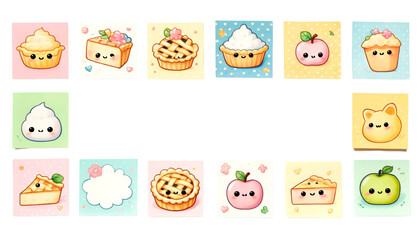 watercolor set of empty cute sticky notes Apple Pie isolated on transparent background