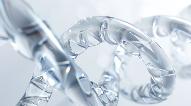 Close-up of a transparent DNA helix structure, illustrating genetic concepts and molecular science against a soft light background.