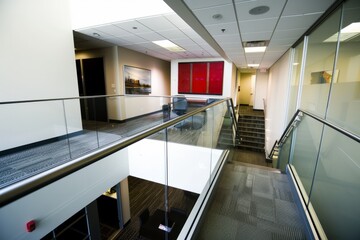 Professional Photography of branded signage and wayfinding materials within the company's office or facility, Generative AI