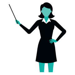a teacher with a pointer to the lecture. Young woman vector silhouette isolated white background