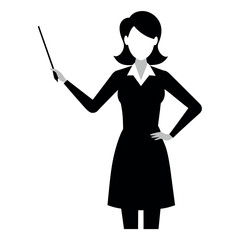 a teacher with a pointer to the lecture. Young woman vector silhouette isolated white background