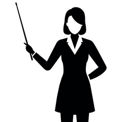 a teacher with a pointer to the lecture. Young woman vector silhouette isolated white background